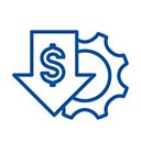 Icon of a mechanical part and a downward arrow with dollar sign inside