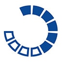 Icon of an incomplete circle with half portion in blue and half portion in white