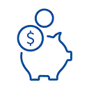 Icon of a piggy bank and a dollar side within a circle